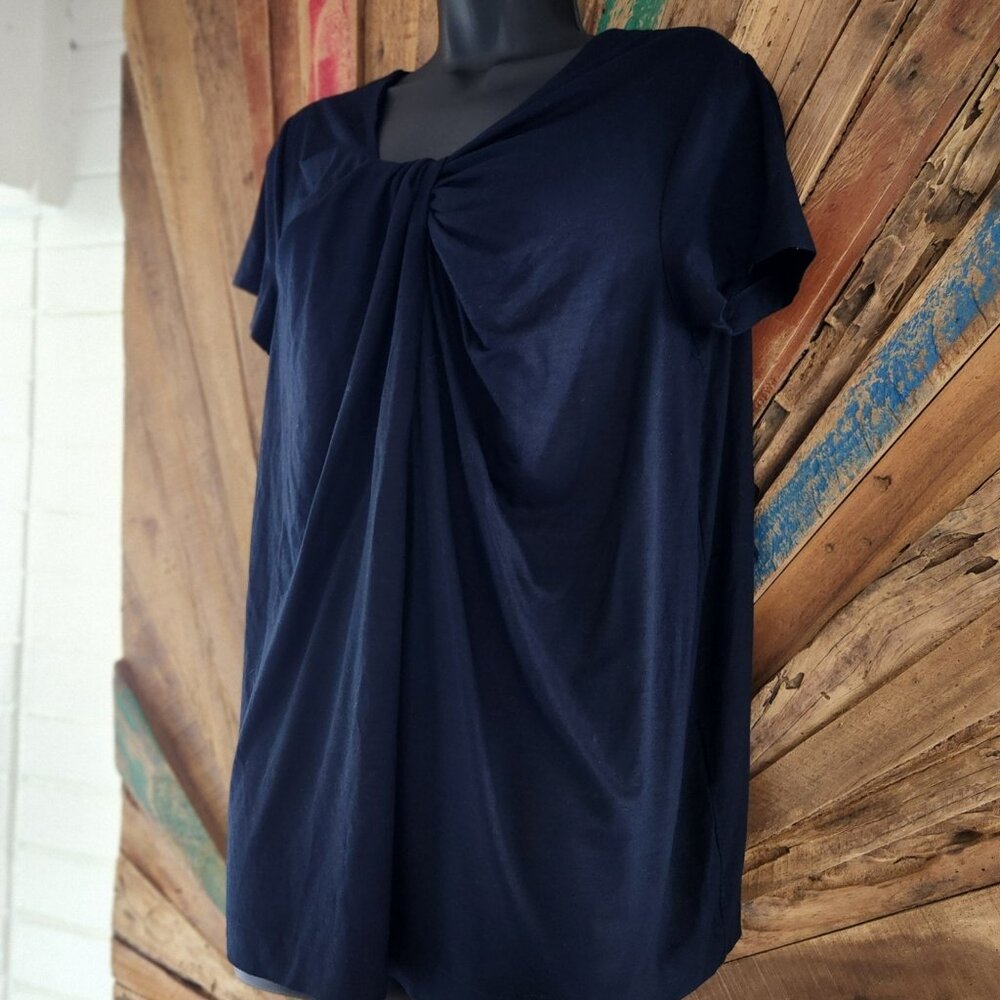 Jil Sander navy twist front viscose t-shirt blouse Sz L Made in Italy